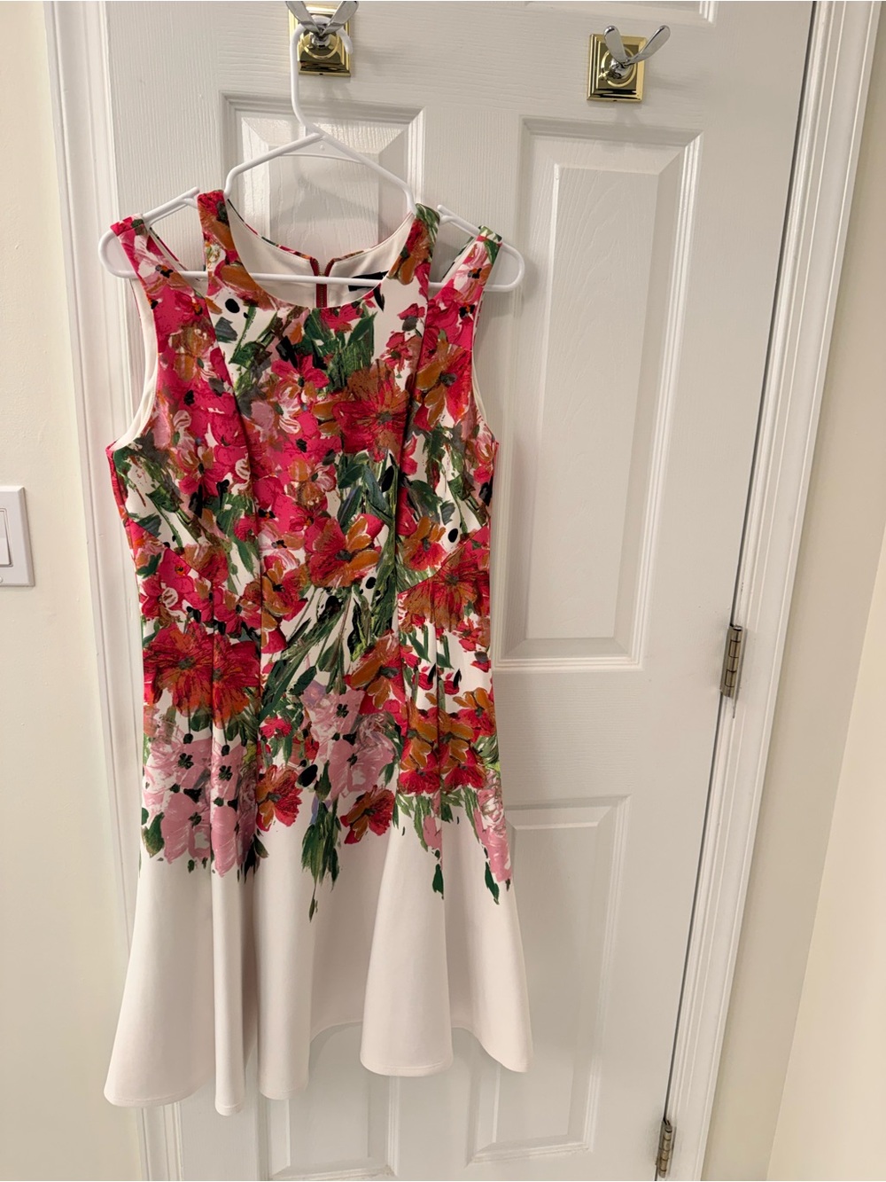Roz & Ali White Dress with Pink, Green & Orange Floral Print